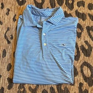 Vineyard Vines Men's Light Blue Striped Polo Golf Shirt Excellent Condition